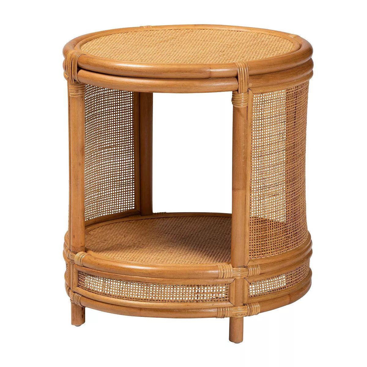 bali & pari Louis Rattan End Table Light Honey: No Assembly, Round Wicker Side | Target
