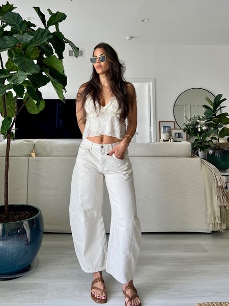 Finding fun ways to style the barrel leg jeans from Free People. Love the ivory for spring and summer! 🤍

#LTKstyletip #LTKSeasonal #LTKfindsunder100