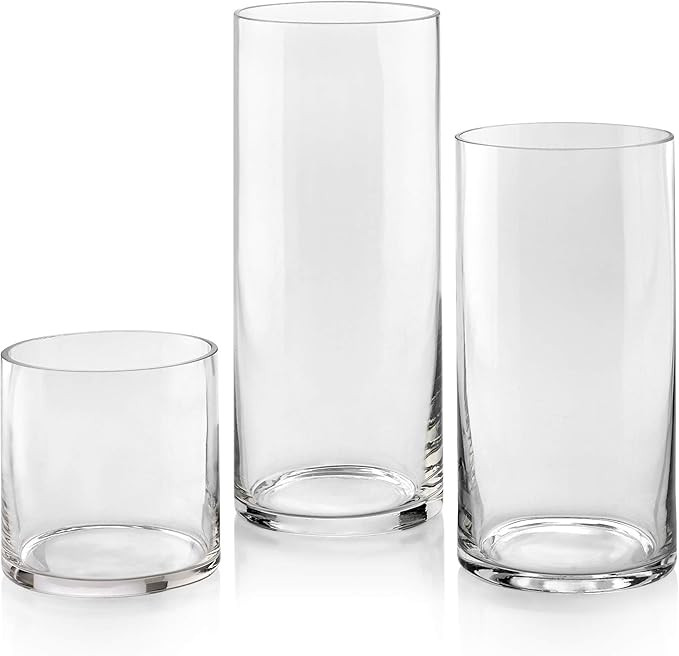 Set of 3 Glass Cylinder Vases 6, 8, 10 Inch Tall – Multi-use: Pillar Candle, Floating Candles H... | Amazon (US)