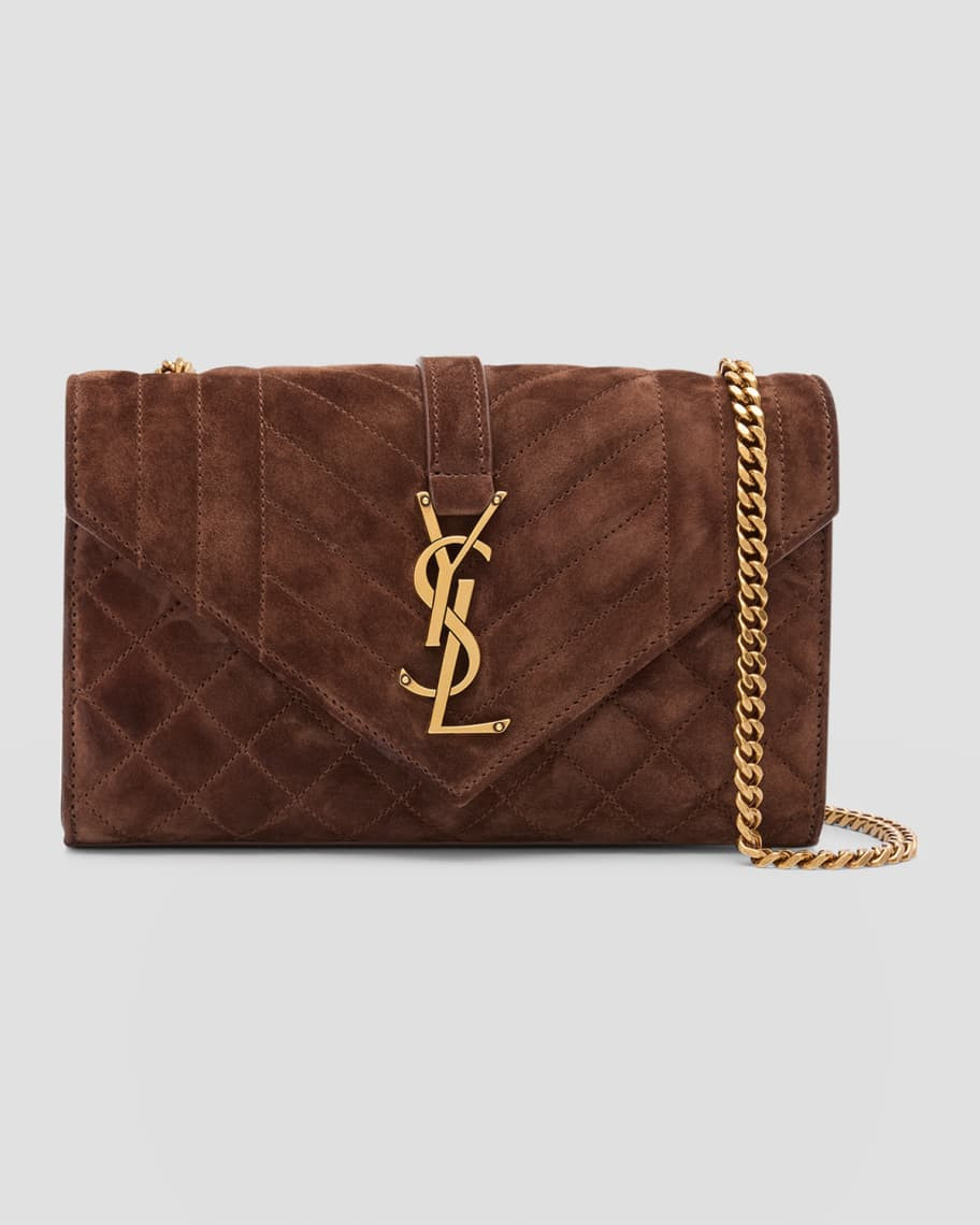 Saint Laurent Envelope Triquilt Small YSL Shoulder Bag in Suede | Neiman Marcus