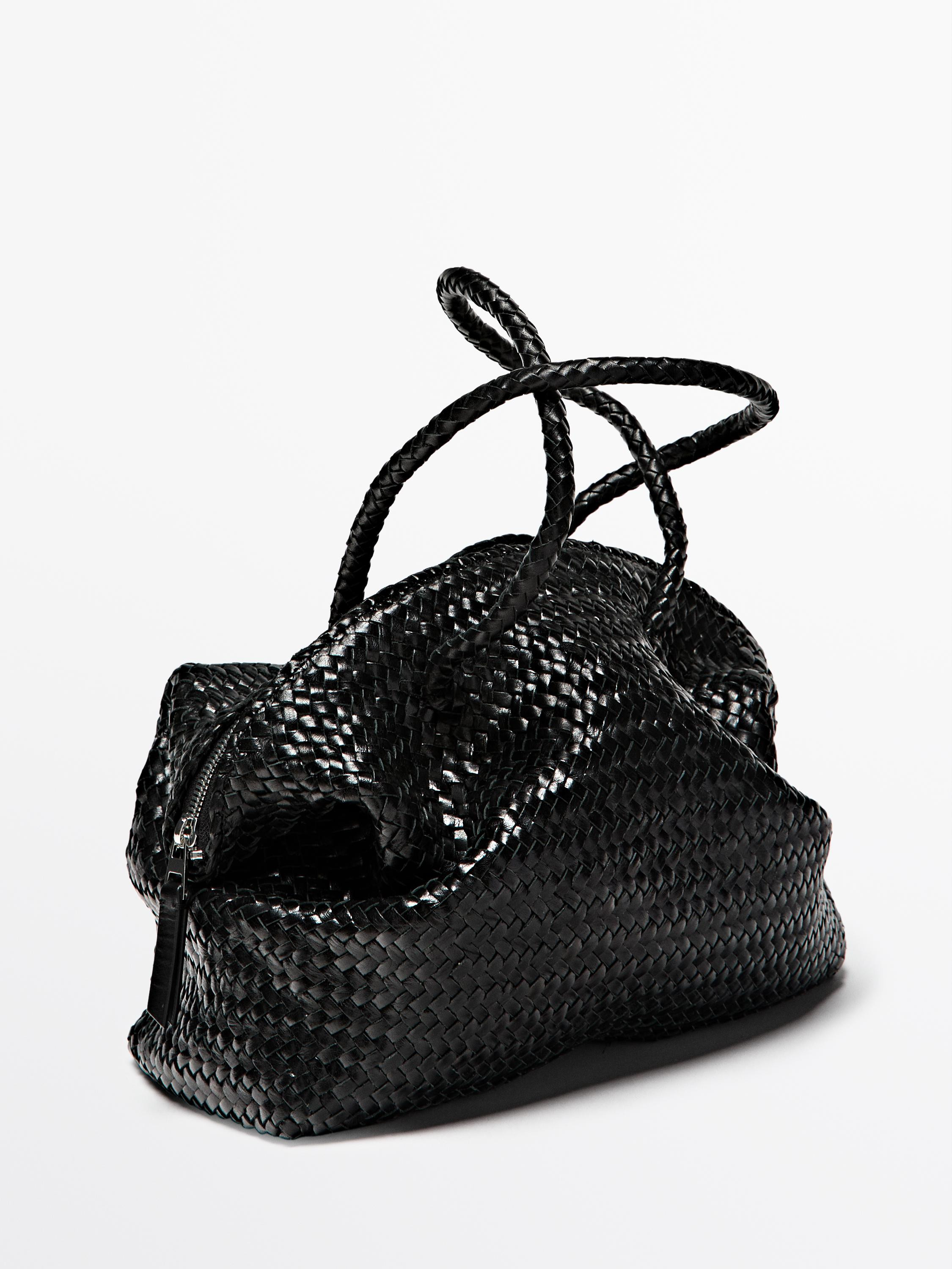 Braided nappa leather satchel bag | Massimo Dutti UK