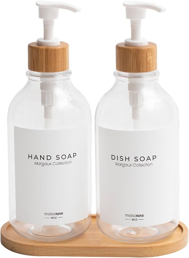 MaisoNovo Dish Soap Dispenser for Kitchen Bamboo Pump and Soap Tray | Kitchen Soap Dispenser Set, Di | Amazon (US)