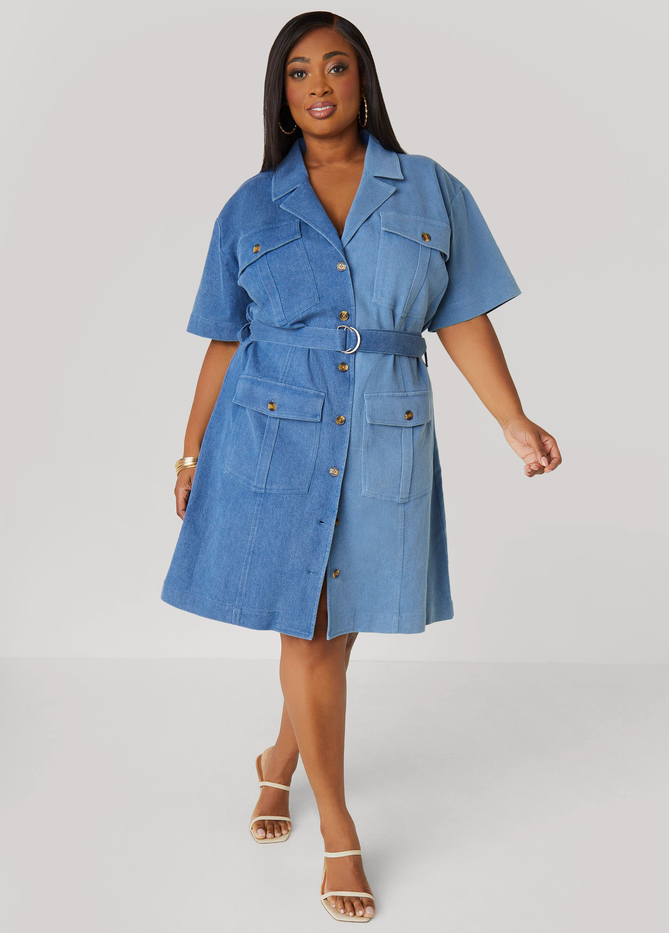 Two Tone Denim Shirtdress | Ashley Stewart