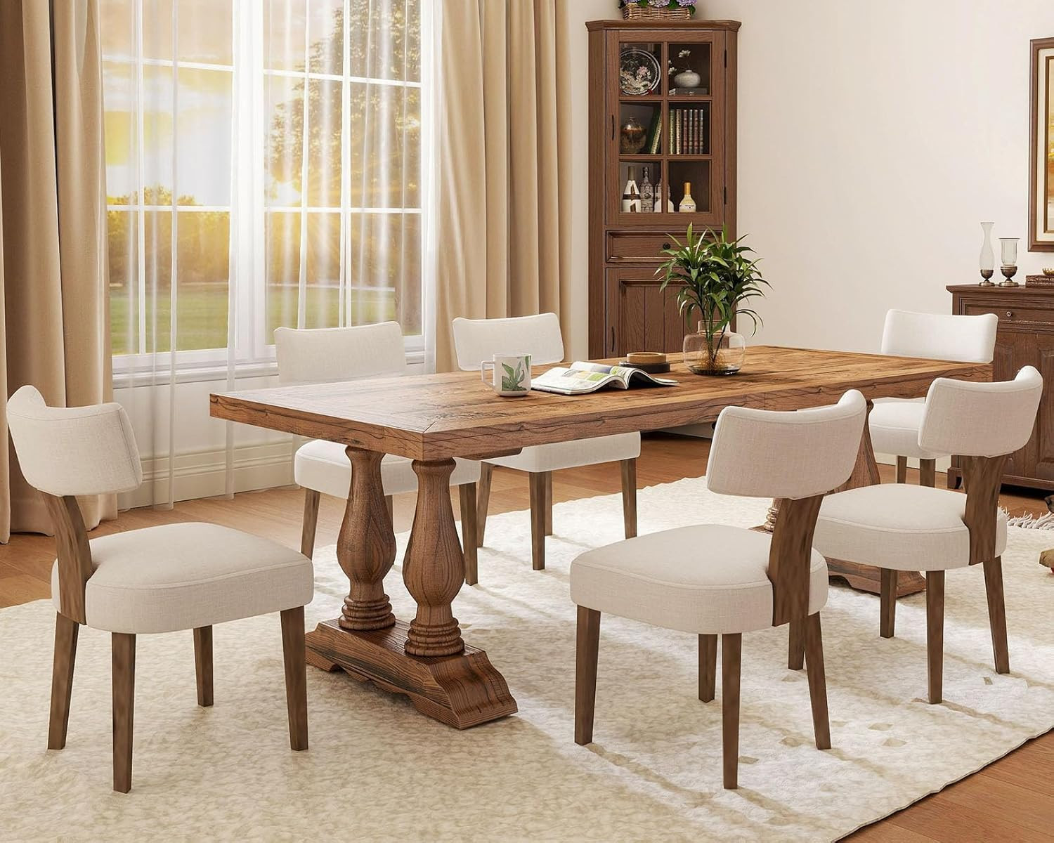 Mid Century Modern Dining Chairs Set of 6, Farmhouse Linen Fabric Upholstered Accent Curved Backr... | Amazon (US)