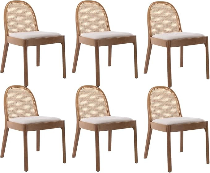 HEAH-YO Modern Dining Chairs Set of 6, Upholstered Linen Dining Armless Chairs with Rattan Backre... | Amazon (US)
