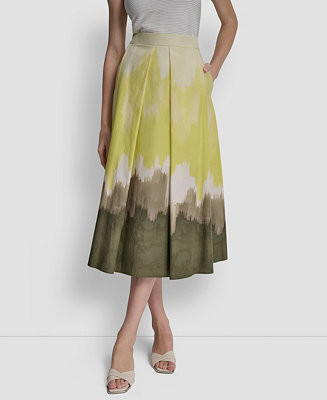 Women's Ombre Print Poplin Side Zipper A-Line Skirt | Macy's