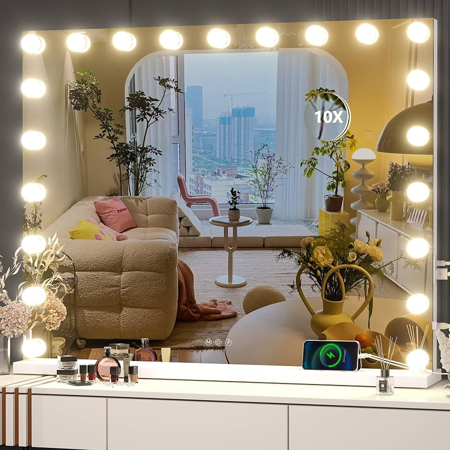 Hasipu Vanity Mirror with Lights, 40" x 29" Hollywood Mirror with 21 Dimmable Bulbs and 10X Magni... | Amazon (US)