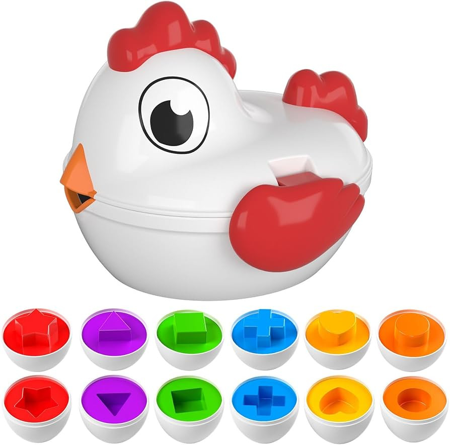 TEMI Toddler Chicken Easter Eggs Toys - Color Matched Game Shape Sorter with 6 Toy Eggs for Kids,... | Amazon (US)