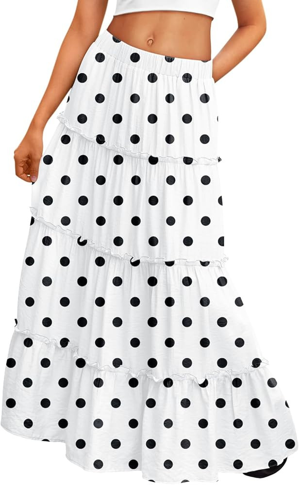 Trendy Queen Vacation Outfits Long Skirts for Women Boho Maxi Skirt Elastic High Waist Dress with... | Amazon (US)