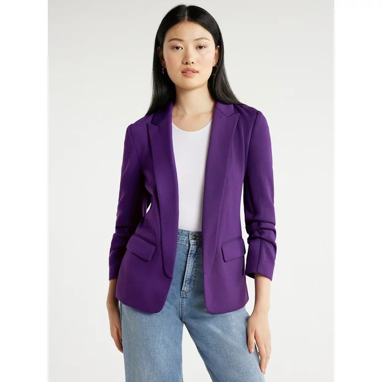 Scoop Women's Relaxed Scuba Knit Blazer with Scrunch Sleeves, Sizes XS-XXL | Walmart (US)