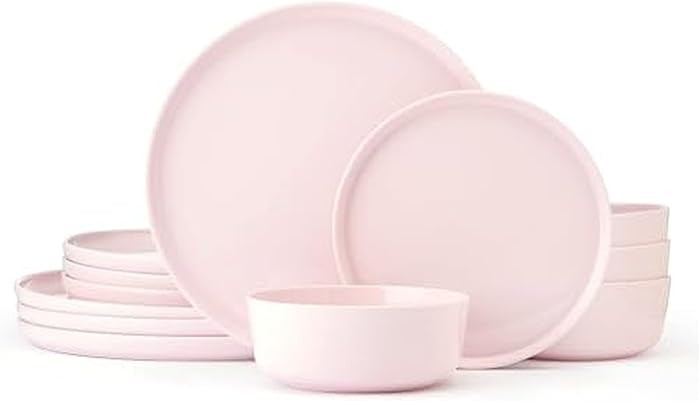 Mikasa Madison Pastel Bone China Lightweight Chip Resistant 12 Piece Dinnerware Set, Pink | Amazon (US)