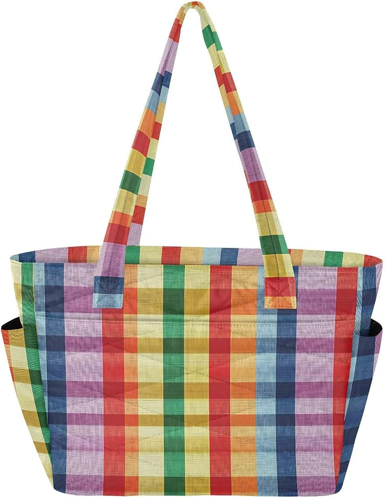 ALAZA Rainbow Buffalo Plaid Tote Bag for Women Quilted Tote Handbag Shoulder Bag with Zipper Ligh... | Amazon (US)