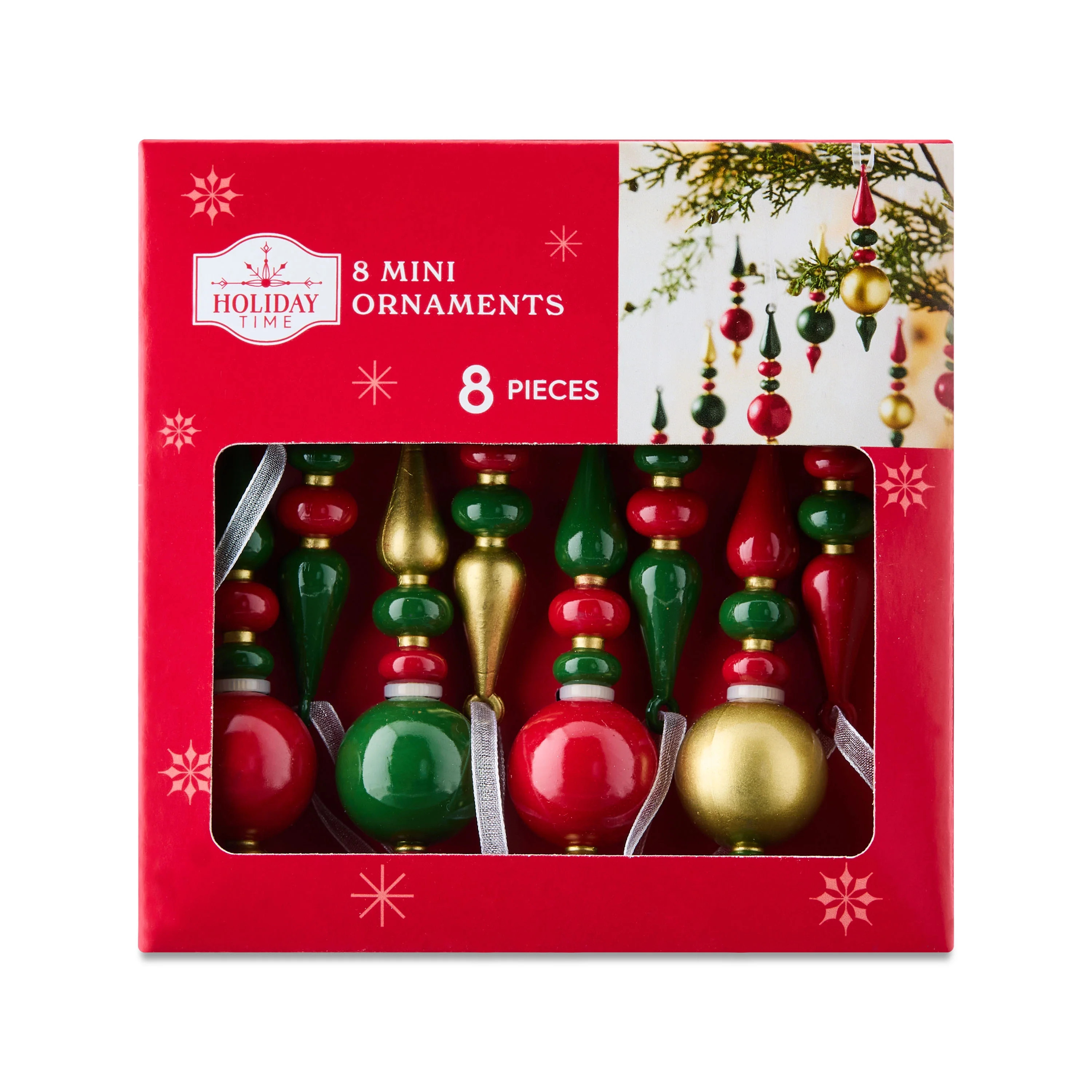 Mini Red and Green Finial Christmas Ornaments, 8 Count, by Holiday Time | Walmart (US)