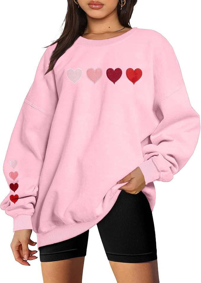 MYHALF Valentines Day Sweatshirts Valentine Shirts: Womens Love Heart Long Sleeve Tops Oversized ... | Amazon (US)