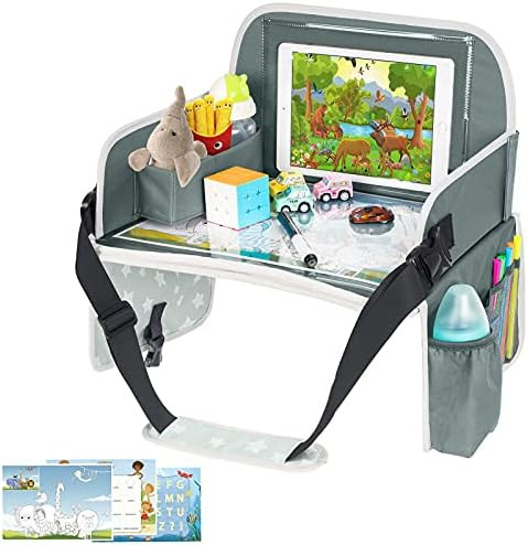 Kids Travel Tray, Toddler Car Seat Tray with Dry Erase Board, Collapsible Lap Car Seat Travel Tab... | Amazon (US)