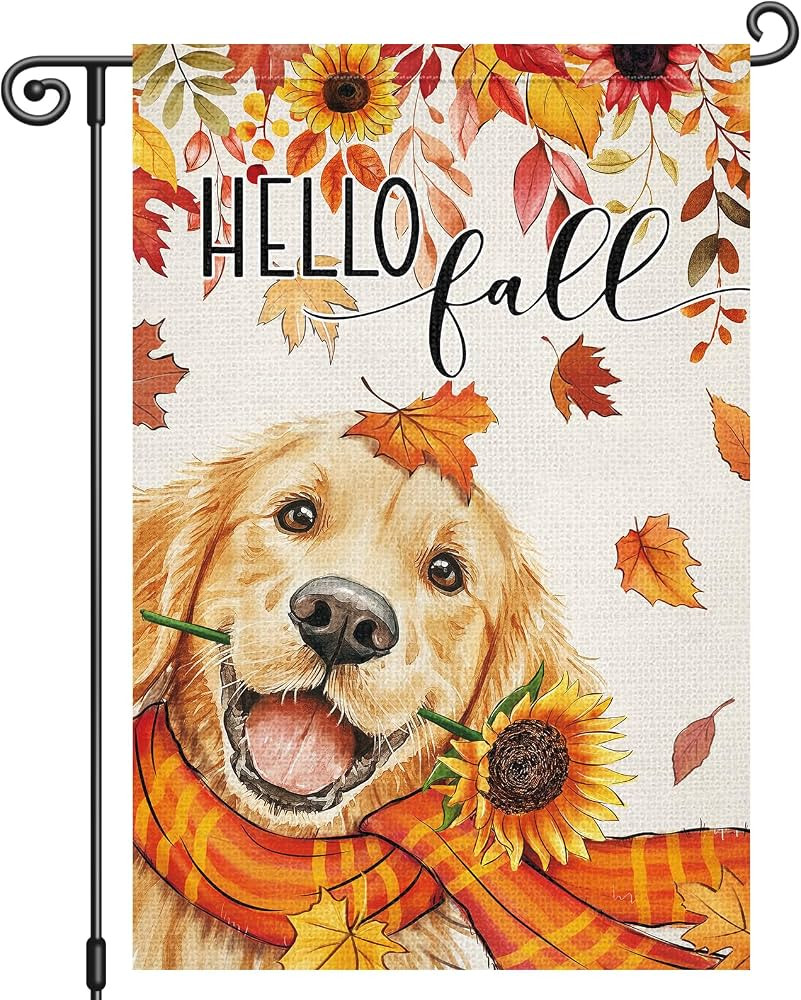 Louise Maelys Hello Fall Garden Flag Golden Retriever Dog Maple Sunflower 12x18 Inch Double Sided... | Amazon (US)