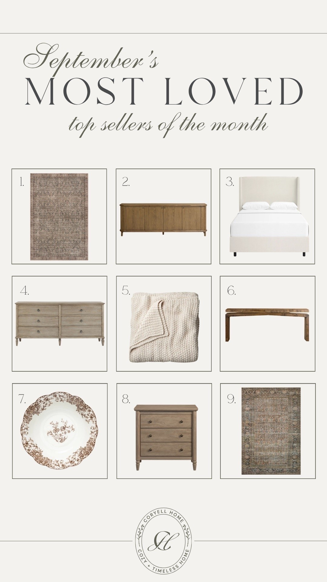 September’s most loved were so good! 🤍 A few vintage area rugs, our sideboard buffet table, upholstered bed, bedroom dresser, cozy throw blanket, sofa table, brown & white pattern dinnerware, and our oak nightstands! 🤩

#LTKHome