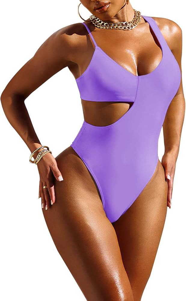 Pink Queen Women's Sexy One Piece Swimsuit Scoop Neck Cutout Waist Tummy Control Bathing Suit Swi... | Amazon (US)