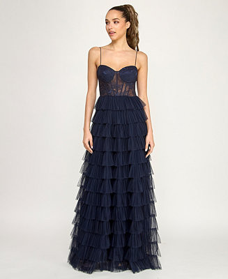 Juniors' Lace Ruffled Sweetheart Sleeveless Gown | Macy's