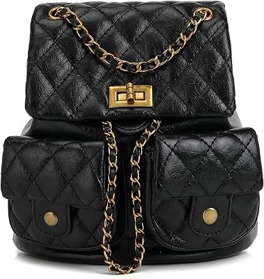 Quilted Mini Backpack Purse for Women, Small PU Leather Fashion Backpack with Chain Strap, Black ... | Amazon (US)