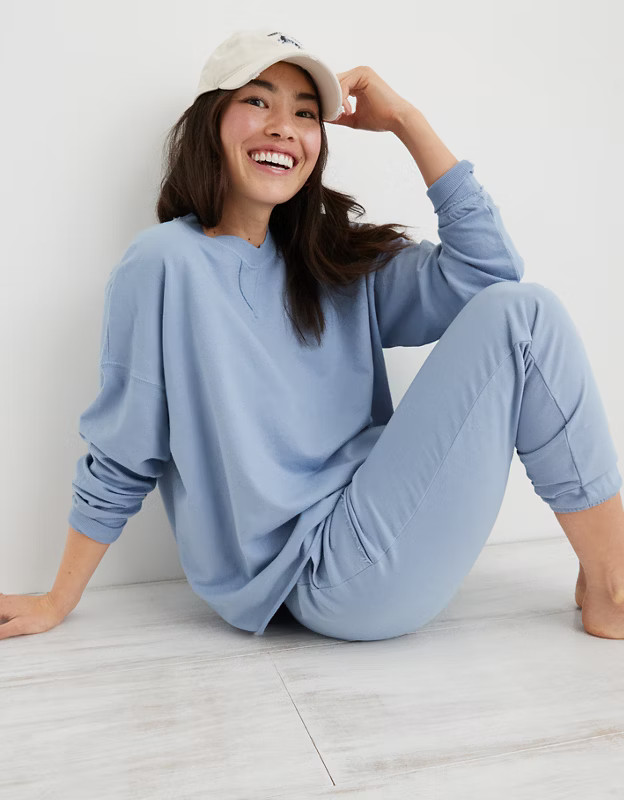 Aerie Real Good Sunwashed Distressed Sweatshirt | American Eagle Outfitters (US & CA)