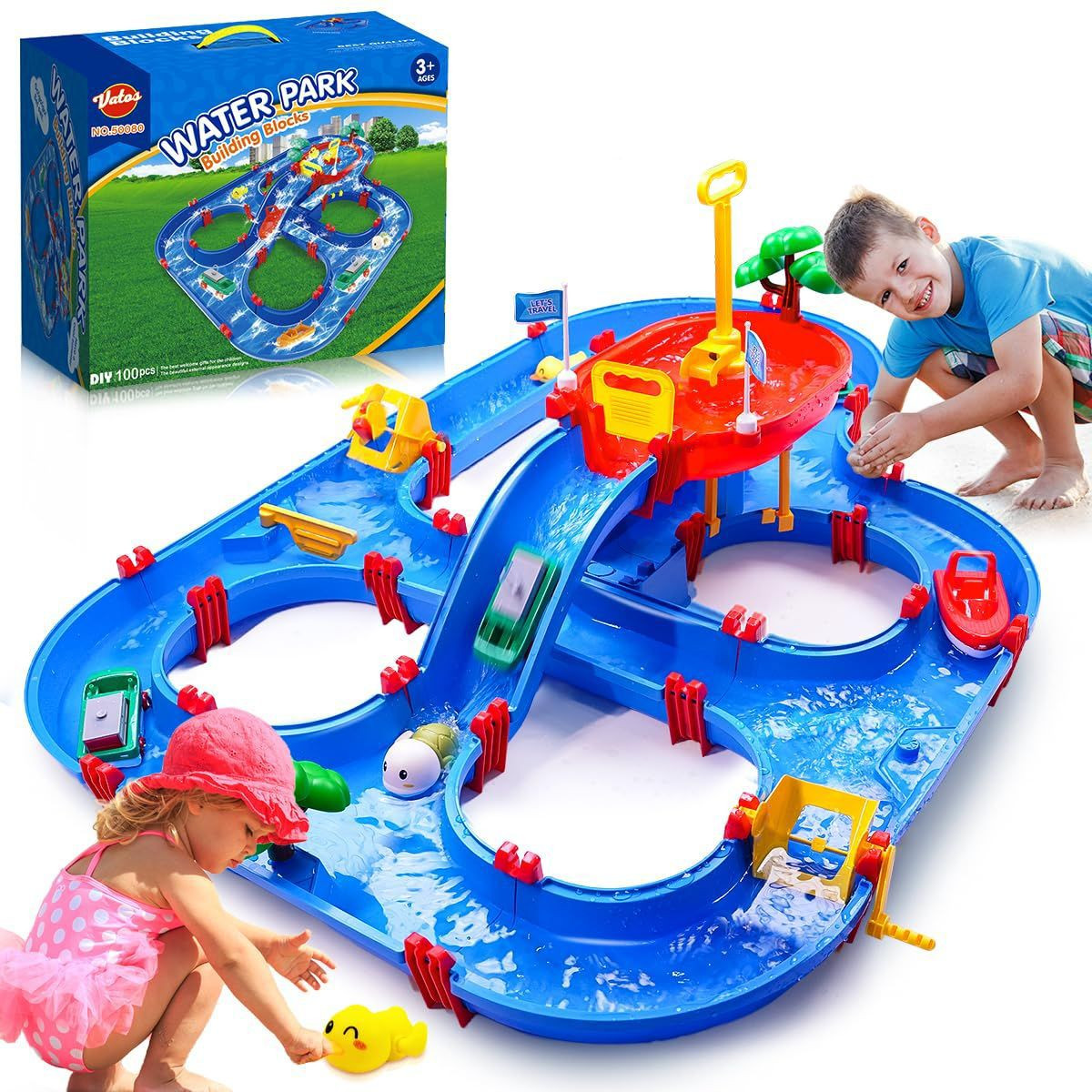 Vatos 100-Piece Toddler DIY Water Park Playset, Water Table for Kids Aged 3-7 | Target