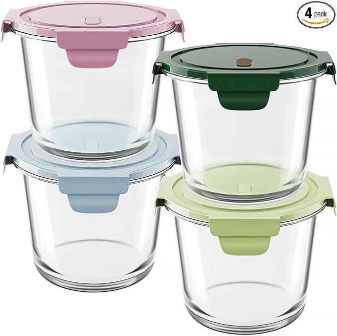 8 PCS Glass Meal Prep Containers with Lids, Airtight 3 Cup Glass Storage Containers Set, Heat-Res... | Amazon (US)