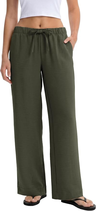 Abonlen Wide Leg Pants for Women Casual Flowy Crepe Trousers Wrinkle Free Relaxed Fit Lounge Work... | Amazon (US)