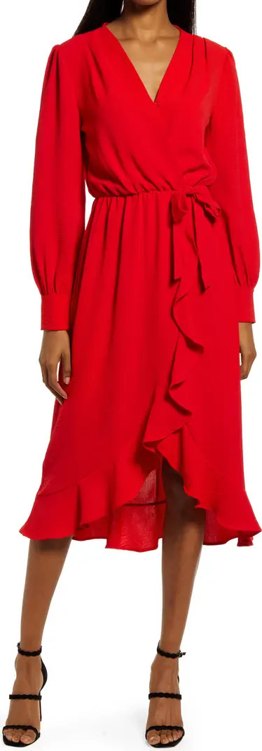 Faux Wrap Ruffle Long Sleeve Dress | Nordstrom