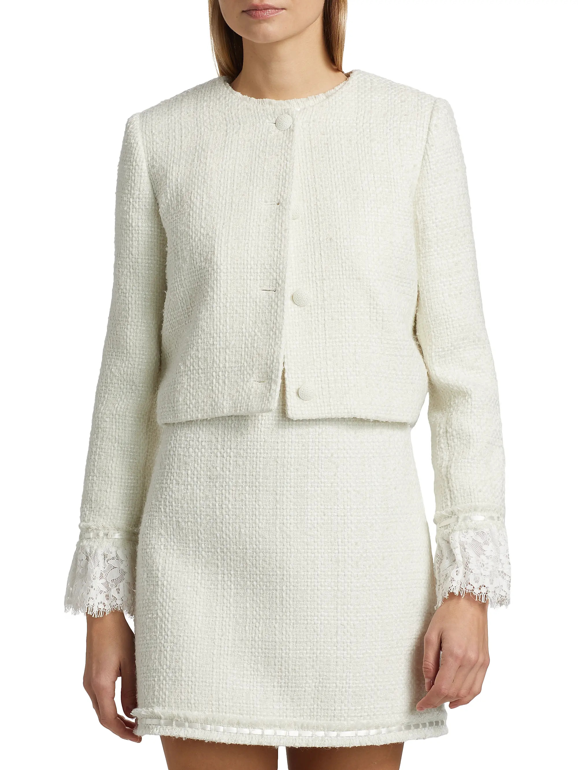 Millie Tweed Ruffle-Sleeve Crop Jacket | Saks Fifth Avenue