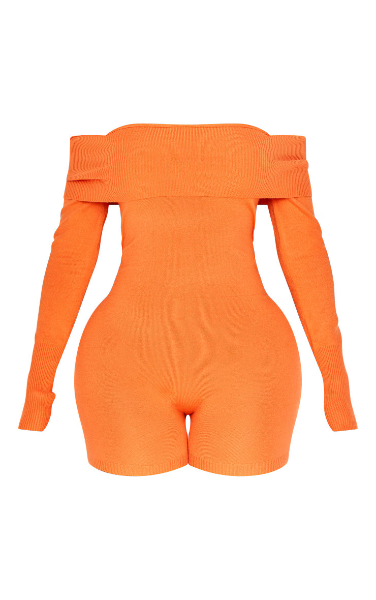 Shape Orange Knit Bardot Long Sleeve Unitard | PrettyLittleThing US