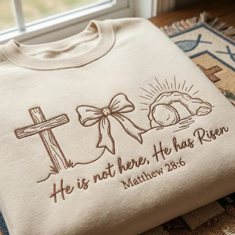 EMBROIDERED He is Not Here He Has Risen Sweatshirt, Christian Faith Crewneck, Coquette Easter Bow... | Etsy (US)