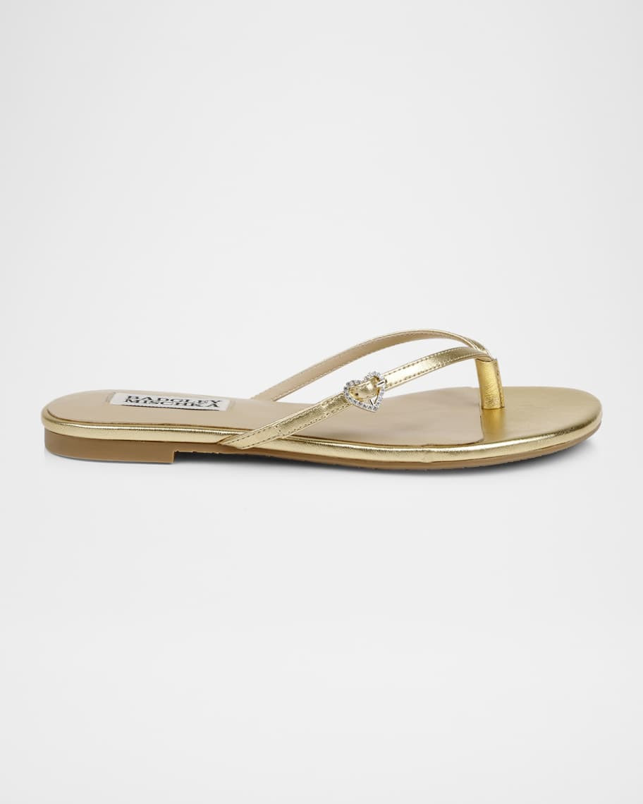 Badgley Mischka Dynah Heart Leather Flat Sandals | Neiman Marcus