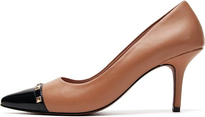 Linea Paolo - Perkins - Womens Pointed Cap Toe Mid-Height Stiletto Heel Leather Fashion Pump | Amazon (US)