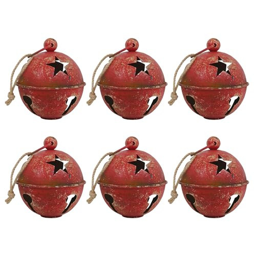6pcs Christmas Bells for Decoration Rustic Vintage Christmas Decor Ball Christmas Tree Onaments Red Bells for Christmas Decorations Red | Amazon (US)