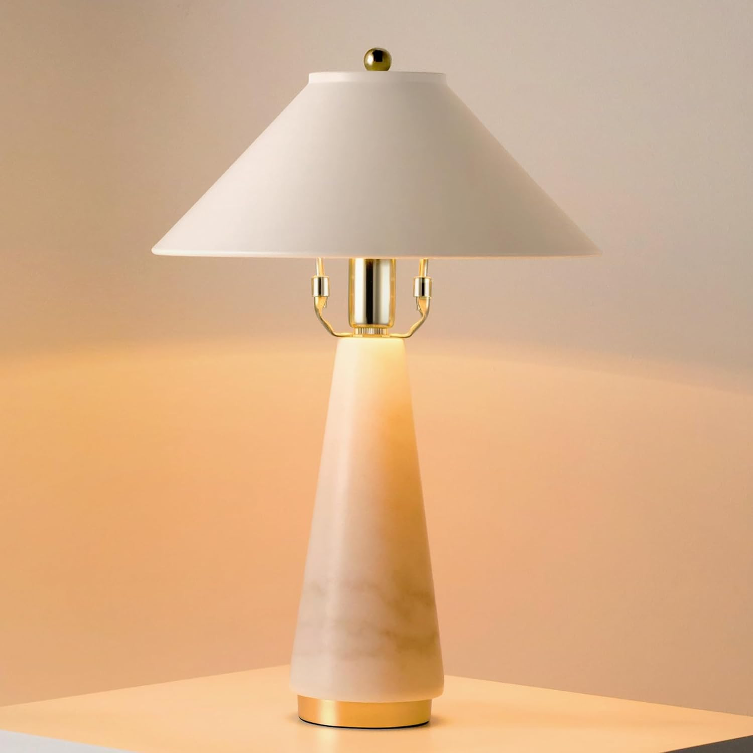 MAGCHARM Table Lamp, Bedside Lamps with 4W LED Bulbs, Natural Marble Base, Metal Cone Lampshade, ... | Amazon (US)