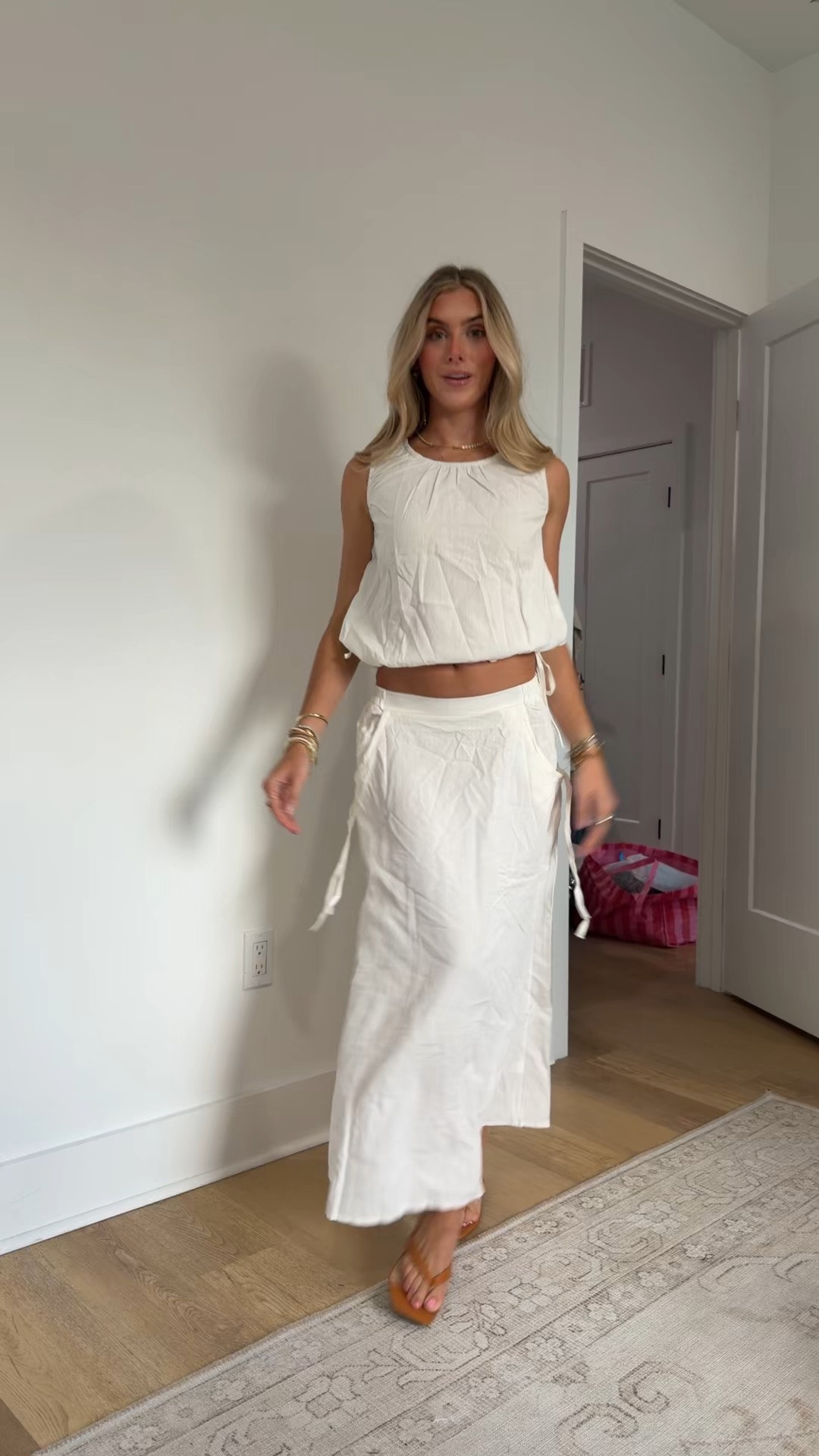Amazon size small Womens 2 Piece Matching Set Sleeveless Cropped Tank Top Midi Dress
Gathered Ruched Neck Drawstring Tie Back Top, High Waist Tie Pocket Maxi Long Skirt Set, Boho Casual Summer Matching Suit