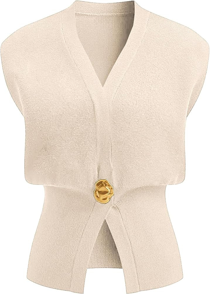 Womens Sleeveless Sweater Vest Deep V Neck Button Down Waist Cinched Knit Trendy Solid Pullover T... | Amazon (US)