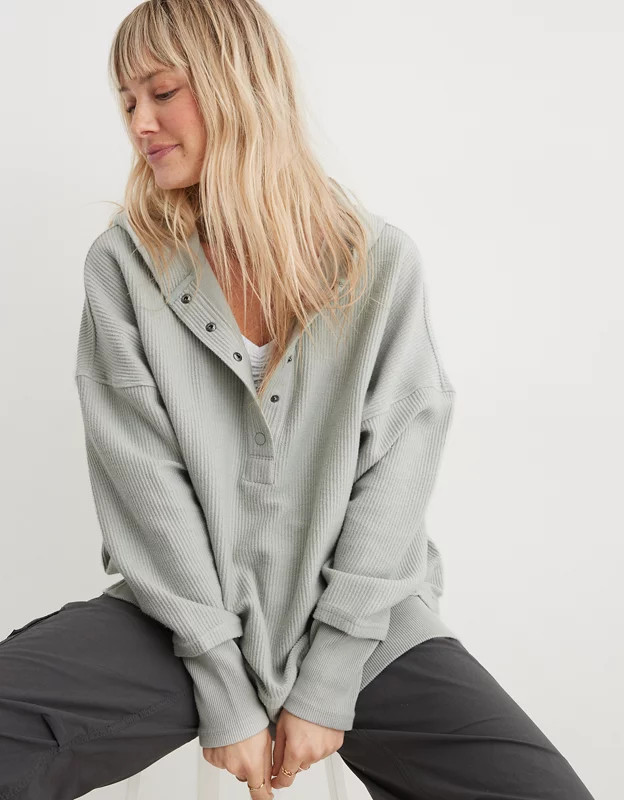 Aerie Textured Henley Hoodie | Aerie
