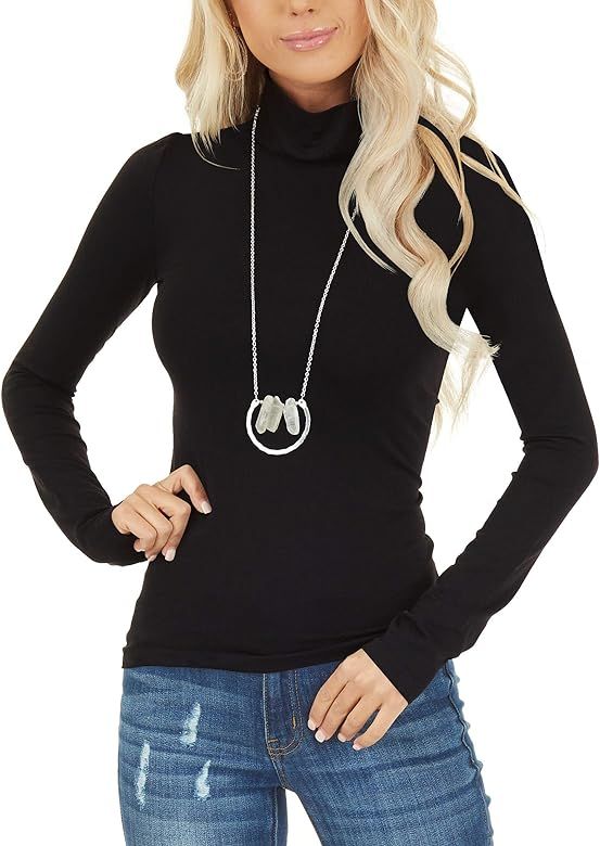 Womens Long Sleeve Turtleneck Tops Soft Lightweight Pullover Basic Layer Tee Top | Amazon (US)