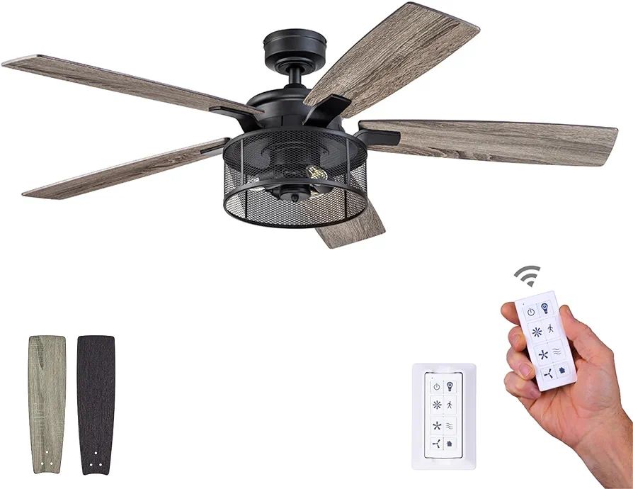 Honeywell Ceiling Fans Carnegie, 52 Inch Industrial Style Indoor LED Ceiling Fan with Light, Remo... | Amazon (US)