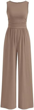 PRETTYGARDEN One Piece Jumpsuits for Women Dressy Casual Sleeveless Crewneck Wide Leg Rompers Jum... | Amazon (US)