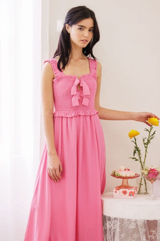 Marjorie Smocked Pink Midi Dress | Caroline Hill