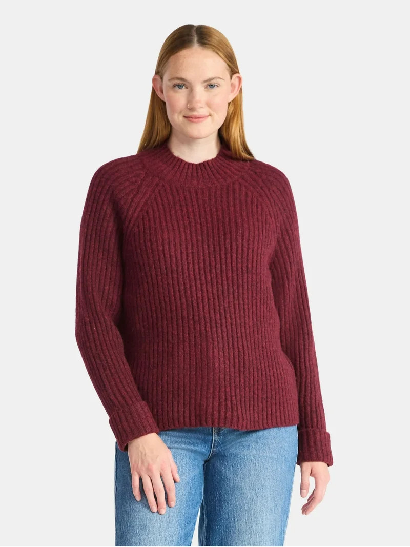 Time And Tru Women's Ribbed Mock Neck Sweater, Heavyweight, Sizes XS-XXXL | Walmart (US)