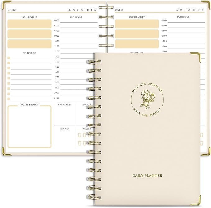 Aesthetic Daily Planner Undated, To Do List Notebook Planner with Hourly Schedule, Hardcover Work... | Amazon (US)