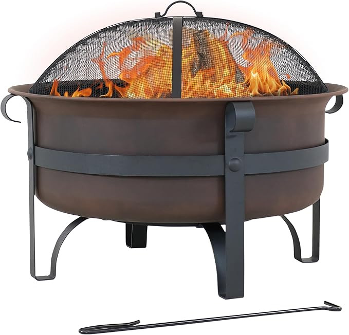 Sunnydaze 29-Inch Wood-Burning Outdoor Fire Pit - Bronze Cauldron Wood Fire Pit for Outside - Inc... | Amazon (US)