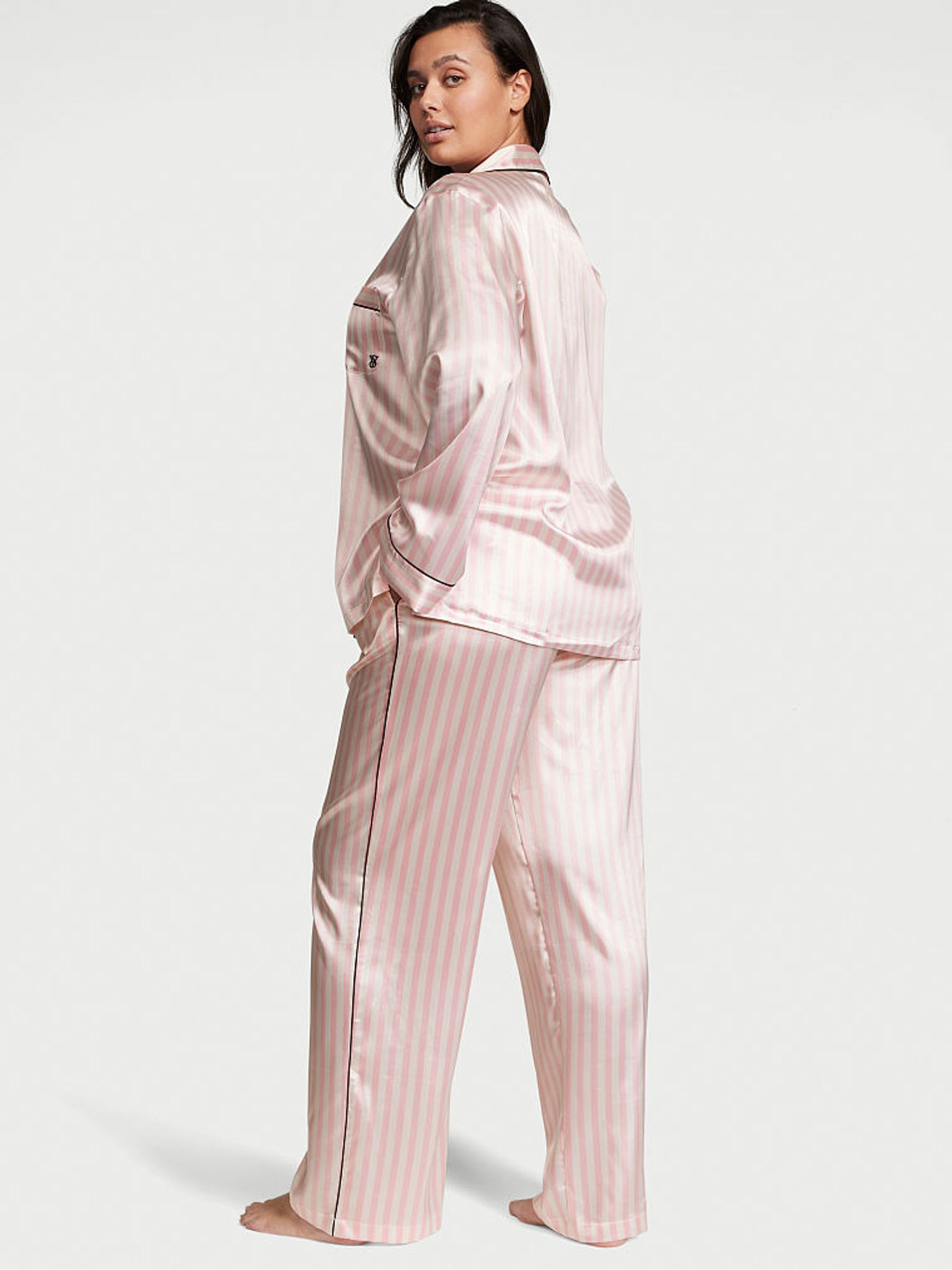Pink Iconic Stripe Satin Long Pyjamas Set | Victoria's Secret UK