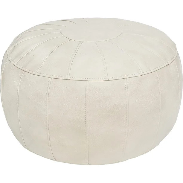 Thgonwid 21.7*13.7 inch Indoor Vegan Leather Pouf, Cream White - Walmart.com | Walmart (US)