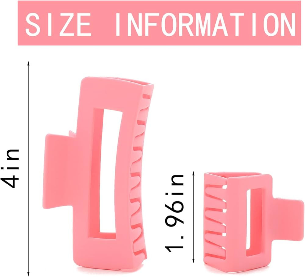 12 Pack Pink Square Claw Clips, Big and Small Neutral Rectangle Hair Claw Clips, Non-slip Matte L... | Amazon (US)