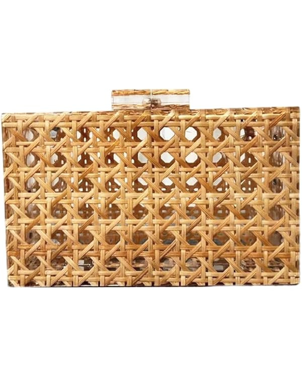 Women Acrylic Bag Rattan Clutch Purse Woven Bag Square Box Crossbody Handbag Shoulder Bag Summer ... | Amazon (US)